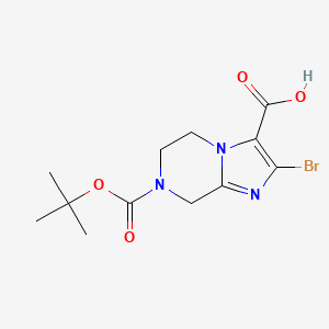 molecular formula C12H16BrN3O4 B2406194 Acide 2-bromo-7-(tert-butoxycarbonyl)-5,6,7,8-tétrahydroimidazo[1,2-a]pyrazine-3-carboxylique CAS No. 1823840-73-8