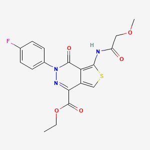 molecular formula C18H16FN3O5S B2406206 3-(4-氟苯基)-5-(2-甲氧基乙酰氨基)-4-氧代-3,4-二氢噻吩并[3,4-d]哒嗪-1-羧酸乙酯 CAS No. 851948-97-5