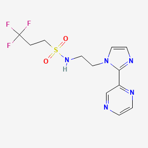 molecular formula C12H14F3N5O2S B2406208 3,3,3-trifluoro-N-(2-(2-(pyrazin-2-yl)-1H-imidazol-1-yl)ethyl)propane-1-sulfonamide CAS No. 2034501-59-0