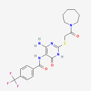 molecular formula C20H22F3N5O3S B2406213 N-(4-amino-2-((2-(azepan-1-yl)-2-oxoethyl)thio)-6-oxo-1,6-dihydropyrimidin-5-yl)-4-(trifluoromethyl)benzamide CAS No. 872608-52-1
