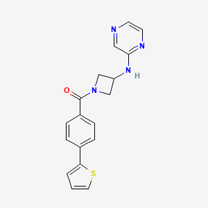 molecular formula C18H16N4OS B2406222 (3-(Pyrazin-2-ylamino)azetidin-1-yl)(4-(thiophen-2-yl)phenyl)methanone CAS No. 2177366-13-9