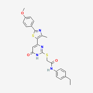 molecular formula C25H24N4O3S2 B2406232 N-(4-ethylphenyl)-2-((4-(2-(4-methoxyphenyl)-4-methylthiazol-5-yl)-6-oxo-1,6-dihydropyrimidin-2-yl)thio)acetamide CAS No. 1116006-92-8