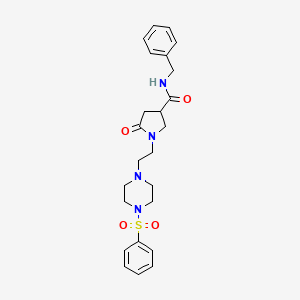 molecular formula C24H30N4O4S B2406235 N-苄基-5-氧代-1-(2-(4-(苯磺酰基)哌嗪-1-基)乙基)吡咯烷-3-甲酰胺 CAS No. 1021061-85-7