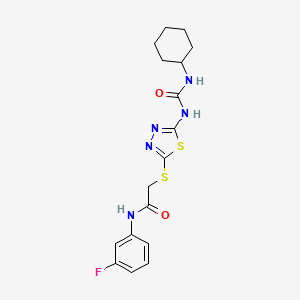 molecular formula C17H20FN5O2S2 B2406243 2-[[5-(cyclohexylcarbamoylamino)-1,3,4-thiadiazol-2-yl]sulfanyl]-N-(3-fluorophenyl)acetamide CAS No. 898436-64-1