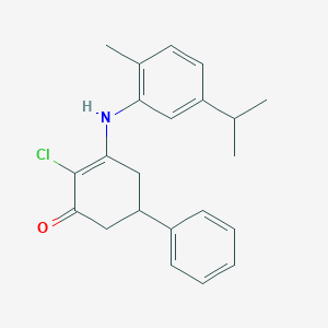 molecular formula C22H24ClNO B2406249 2-Chloro-3-((2-methyl-5-(isopropyl)phenyl)amino)-5-phenylcyclohex-2-EN-1-one CAS No. 1024400-43-8