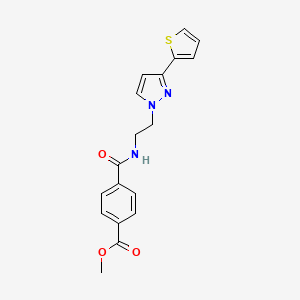 molecular formula C18H17N3O3S B2406254 methyl 4-((2-(3-(thiophen-2-yl)-1H-pyrazol-1-yl)ethyl)carbamoyl)benzoate CAS No. 1448122-03-9