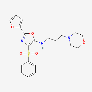 molecular formula C20H23N3O5S B2406256 2-(2-呋喃基)-N-[3-(4-吗啉基)丙基]-4-(苯磺酰基)-1,3-恶唑-5-胺 CAS No. 823829-32-9
