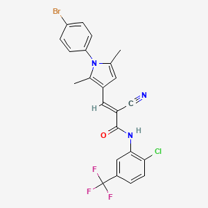 molecular formula C23H16BrClF3N3O B2406262 (E)-3-[1-(4-bromophenyl)-2,5-dimethylpyrrol-3-yl]-N-[2-chloro-5-(trifluoromethyl)phenyl]-2-cyanoprop-2-enamide CAS No. 522657-16-5