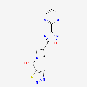 molecular formula C13H11N7O2S B2406265 （4-甲基-1,2,3-噻二唑-5-基）（3-（3-（嘧啶-2-基）-1,2,4-恶二唑-5-基）氮杂环丁-1-基）甲酮 CAS No. 1323706-36-0