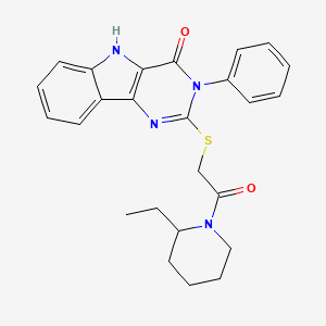 molecular formula C25H26N4O2S B2406279 2-[2-(2-ethylpiperidin-1-yl)-2-oxoethyl]sulfanyl-3-phenyl-5H-pyrimido[5,4-b]indol-4-one CAS No. 537668-65-8