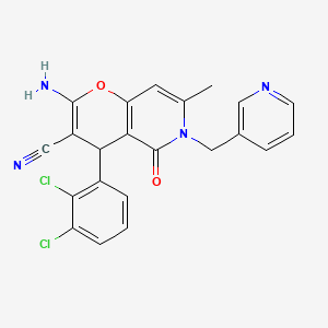 molecular formula C22H16Cl2N4O2 B2406296 2-amino-4-(2,3-dichlorophenyl)-7-methyl-5-oxo-6-(pyridin-3-ylmethyl)-5,6-dihydro-4H-pyrano[3,2-c]pyridine-3-carbonitrile CAS No. 710317-09-2