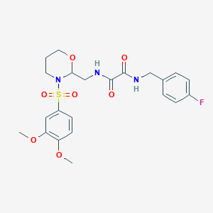 molecular formula C22H26FN3O7S B2406328 N1-((3-((3,4-dimethoxyphenyl)sulfonyl)-1,3-oxazinan-2-yl)methyl)-N2-(4-fluorobenzyl)oxalamide CAS No. 872976-26-6