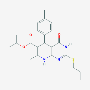 molecular formula C22H27N3O3S B2406335 Isopropyl 7-methyl-4-oxo-2-(propylthio)-5-(p-tolyl)-3,4,5,8-tetrahydropyrido[2,3-d]pyrimidine-6-carboxylate CAS No. 878122-72-6