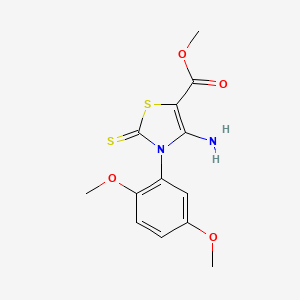 molecular formula C13H14N2O4S2 B2406337 Methyl 4-amino-3-(2,5-dimethoxyphenyl)-2-sulfanylidene-1,3-thiazole-5-carboxylate CAS No. 688337-74-8
