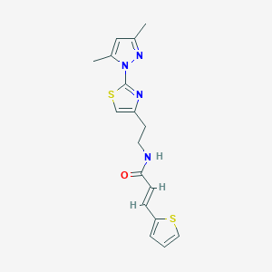 molecular formula C17H18N4OS2 B2406344 (E)-N-(2-(2-(3,5-二甲基-1H-吡唑-1-基)噻唑-4-基)乙基)-3-(噻吩-2-基)丙烯酰胺 CAS No. 1421586-91-5