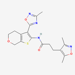 molecular formula C18H20N4O4S B2406347 3-(3,5-dimethylisoxazol-4-yl)-N-(3-(3-methyl-1,2,4-oxadiazol-5-yl)-5,7-dihydro-4H-thieno[2,3-c]pyran-2-yl)propanamide CAS No. 2034244-92-1