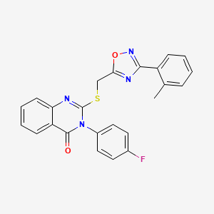 molecular formula C24H17FN4O2S B2406348 3-(4-fluorophenyl)-2-(((3-(o-tolyl)-1,2,4-oxadiazol-5-yl)methyl)thio)quinazolin-4(3H)-one CAS No. 2034369-18-9