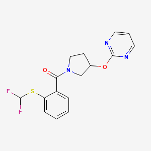 molecular formula C16H15F2N3O2S B2406353 (2-((二氟甲基)硫代)苯基)(3-(嘧啶-2-基氧)吡咯烷-1-基)甲酮 CAS No. 2034326-03-7