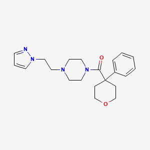 molecular formula C21H28N4O2 B2406360 （4-(2-(1H-吡唑-1-基)乙基)哌嗪-1-基)(4-苯基四氢-2H-吡喃-4-基)甲酮 CAS No. 1286696-46-5