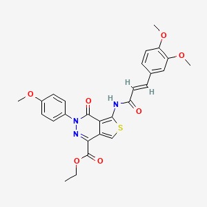 molecular formula C27H25N3O7S B2406366 (E)-ethyl 5-(3-(3,4-dimethoxyphenyl)acrylamido)-3-(4-methoxyphenyl)-4-oxo-3,4-dihydrothieno[3,4-d]pyridazine-1-carboxylate CAS No. 851952-26-6