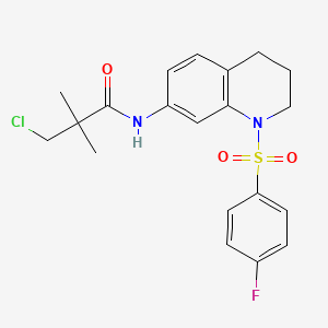 molecular formula C20H22ClFN2O3S B2406367 3-氯-N-(1-((4-氟苯基)磺酰基)-1,2,3,4-四氢喹啉-7-基)-2,2-二甲基丙酰胺 CAS No. 1005302-35-1
