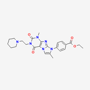 molecular formula C25H30N6O4 B2406380 4-[4,7-二甲基-1,3-二氧代-2-(2-哌啶-1-基乙基)嘌呤[7,8-a]咪唑-6-基]苯甲酸乙酯 CAS No. 899414-90-5