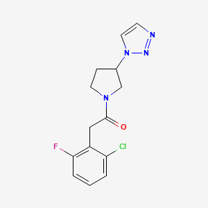molecular formula C14H14ClFN4O B2406381 1-(3-(1H-1,2,3-triazol-1-yl)pyrrolidin-1-yl)-2-(2-chloro-6-fluorophenyl)ethanone CAS No. 1795421-17-8