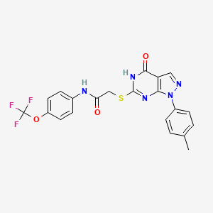 molecular formula C21H16F3N5O3S B2406383 2-((4-氧代-1-(对甲苯基)-4,5-二氢-1H-吡唑并[3,4-d]嘧啶-6-基)硫代)-N-(4-(三氟甲氧基)苯基)乙酰胺 CAS No. 851123-45-0