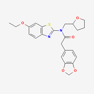 molecular formula C23H24N2O5S B2406434 2-(苯并[d][1,3]二氧杂环-5-基)-N-(6-乙氧基苯并[d]噻唑-2-基)-N-((四氢呋喃-2-基)甲基)乙酰胺 CAS No. 921901-46-4