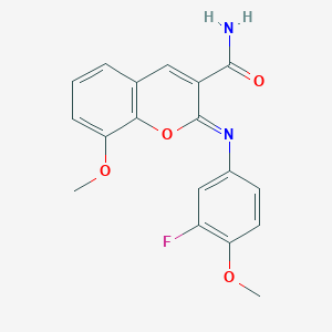 (2Z)-2-[(3-fluoro-4-methoxyphenyl)imino]-8-methoxy-2H-chromene-3-carboxamide
