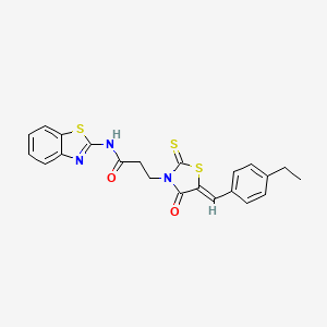molecular formula C22H19N3O2S3 B2406445 N-(1,3-benzothiazol-2-yl)-3-[(5Z)-5-[(4-ethylphenyl)methylidene]-4-oxo-2-sulfanylidene-1,3-thiazolidin-3-yl]propanamide CAS No. 356572-62-8
