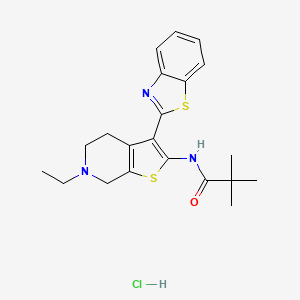 molecular formula C21H26ClN3OS2 B2406452 N-(3-(benzo[d]thiazol-2-yl)-6-ethyl-4,5,6,7-tetrahydrothieno[2,3-c]pyridin-2-yl)pivalamide hydrochloride CAS No. 1329961-29-6