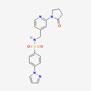 molecular formula C19H19N5O3S B2406454 N-((2-(2-oxopyrrolidin-1-yl)pyridin-4-yl)methyl)-4-(1H-pyrazol-1-yl)benzenesulfonamide CAS No. 2034536-40-6