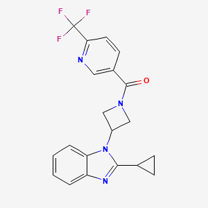 molecular formula C20H17F3N4O B2406455 [3-(2-Cyclopropylbenzimidazol-1-yl)azetidin-1-yl]-[6-(trifluoromethyl)pyridin-3-yl]methanone CAS No. 2380033-16-7