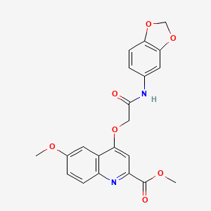 molecular formula C21H18N2O7 B2406470 4-(2-(苯并[d][1,3]二氧杂环-5-基氨基)-2-氧代乙氧基)-6-甲氧基喹啉-2-羧酸甲酯 CAS No. 1359508-51-2
