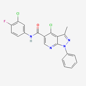 molecular formula C20H13Cl2FN4O B2406472 4-氯-N-(3-氯-4-氟苯基)-3-甲基-1-苯基-1H-吡唑并[3,4-b]吡啶-5-甲酰胺 CAS No. 899952-87-5