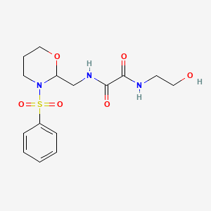 molecular formula C15H21N3O6S B2406482 N'-[[3-(benzenesulfonyl)-1,3-oxazinan-2-yl]methyl]-N-(2-hydroxyethyl)oxamide CAS No. 872881-10-2