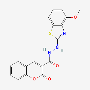 molecular formula C18H13N3O4S B2406488 N'-(4-甲氧基苯并[d]噻唑-2-基)-2-氧代-2H-色烯-3-碳酰肼 CAS No. 851978-36-4
