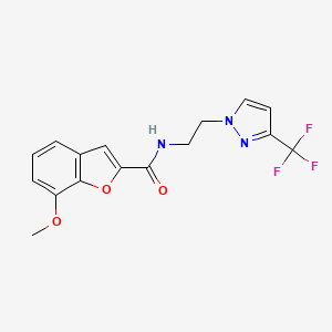 molecular formula C16H14F3N3O3 B2406515 7-methoxy-N-(2-(3-(trifluoromethyl)-1H-pyrazol-1-yl)ethyl)benzofuran-2-carboxamide CAS No. 1448136-93-3