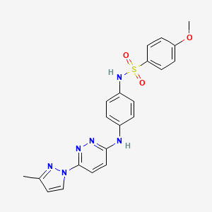 molecular formula C21H20N6O3S B2406525 4-methoxy-N-(4-((6-(3-methyl-1H-pyrazol-1-yl)pyridazin-3-yl)amino)phenyl)benzenesulfonamide CAS No. 1013769-67-9