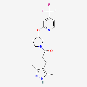 molecular formula C18H21F3N4O2 B2406533 3-(3,5-dimethyl-1H-pyrazol-4-yl)-1-(3-((4-(trifluoromethyl)pyridin-2-yl)oxy)pyrrolidin-1-yl)propan-1-one CAS No. 2034206-34-1