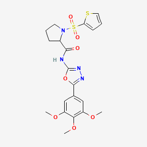 molecular formula C20H22N4O7S2 B2406559 1-(thiophen-2-ylsulfonyl)-N-(5-(3,4,5-trimethoxyphenyl)-1,3,4-oxadiazol-2-yl)pyrrolidine-2-carboxamide CAS No. 1096689-89-2