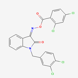 molecular formula C22H12Cl4N2O3 B2406564 3-{[(2,4-二氯苯甲酰)氧代]亚氨基}-1-(3,4-二氯苄基)-1,3-二氢-2H-吲哚-2-酮 CAS No. 477853-35-3
