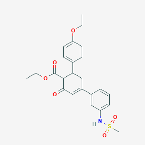 molecular formula C24H27NO6S B2406568 4''-乙氧基-3-(甲基磺酰胺基)-5'-氧代-2',3',4',5'-四氢-[1,1':3',1''-联苯]-4'-羧酸乙酯 CAS No. 867042-28-2