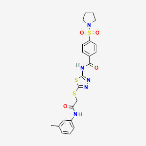 molecular formula C22H23N5O4S3 B2406570 N-[5-[2-(3-甲基苯胺基)-2-氧代乙基]硫代-1,3,4-噻二唑-2-基]-4-吡咯烷-1-基磺酰基苯甲酰胺 CAS No. 392294-77-8