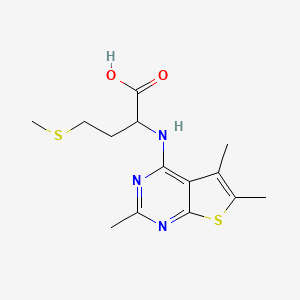 molecular formula C14H19N3O2S2 B2406574 4-メチルチオ-2-[(2,5,6-トリメチルチオフェノ[3,2-e]ピリミジン-4-イル)アミノ]ブタン酸 CAS No. 1008248-16-5