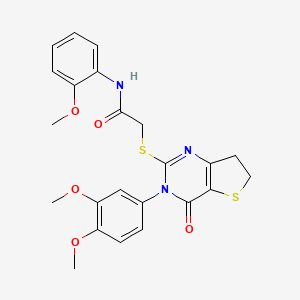 molecular formula C23H23N3O5S2 B2406578 2-((3-(3,4-dimethoxyphenyl)-4-oxo-3,4,6,7-tetrahydrothieno[3,2-d]pyrimidin-2-yl)thio)-N-(2-methoxyphenyl)acetamide CAS No. 877655-88-4
