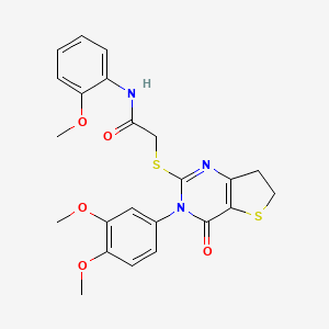 molecular formula C23H23N3O5S2 B2406578 2-((3-(3,4-二甲氧基苯基)-4-氧代-3,4,6,7-四氢噻吩并[3,2-d]嘧啶-2-基)硫代)-N-(2-甲氧基苯基)乙酰胺 CAS No. 877655-88-4