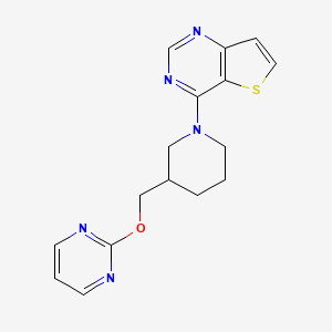 molecular formula C16H17N5OS B2406581 4-[3-(Pyrimidin-2-yloxymethyl)piperidin-1-yl]thieno[3,2-d]pyrimidine CAS No. 2380060-17-1