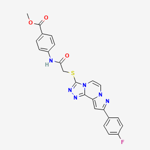 molecular formula C23H17FN6O3S B2406586 Methyl 4-(2-((9-(4-fluorophenyl)pyrazolo[1,5-a][1,2,4]triazolo[3,4-c]pyrazin-3-yl)thio)acetamido)benzoate CAS No. 1206999-55-4
